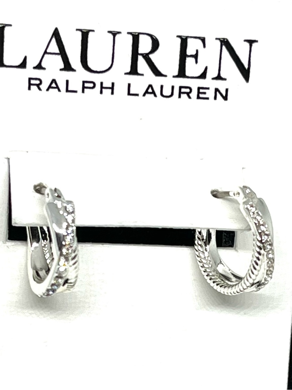 Lauren Ralph Lauren Crossover Hoops with Pave’ Crystals NWT